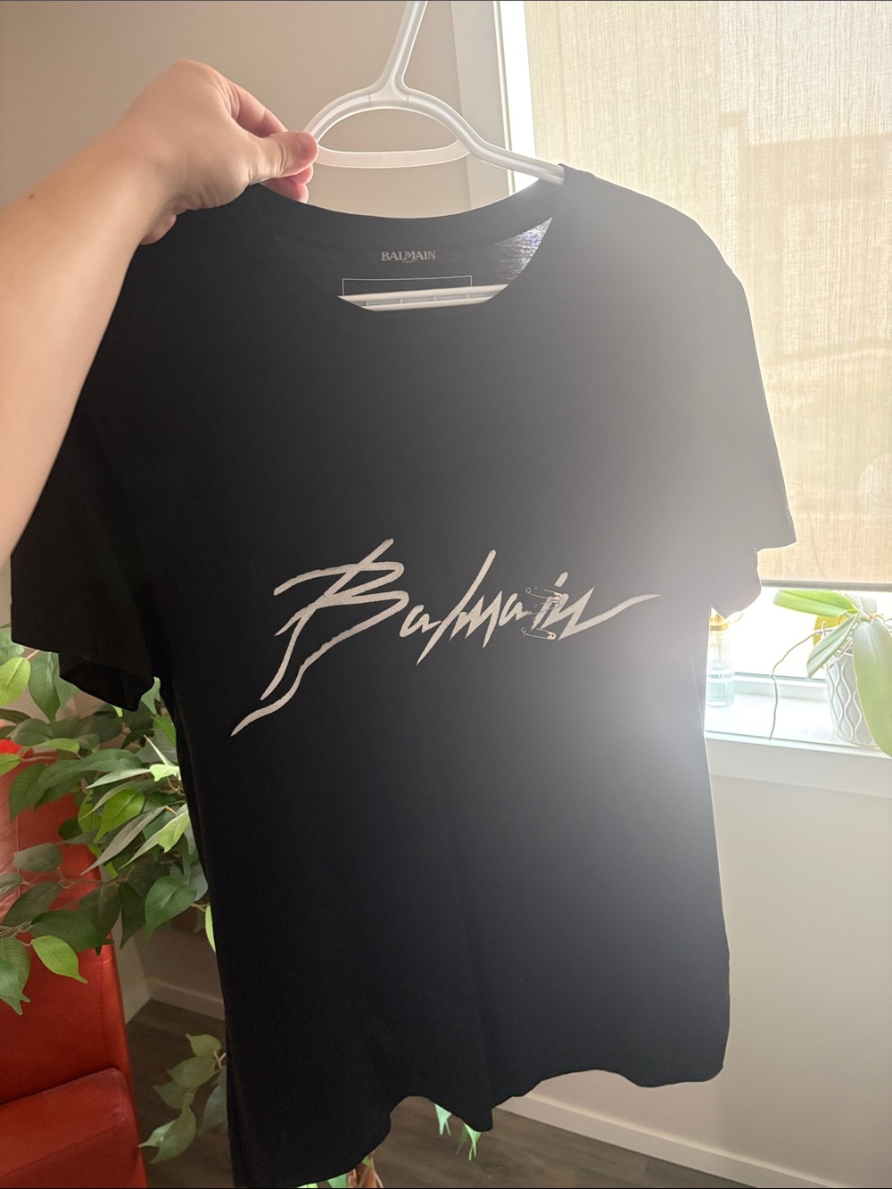 Balmain Men’s Black Logo Distressed t-shirt